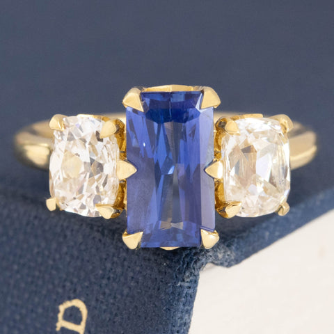 3.88ctw Sapphire & Diamond Trilogy Ring, GIA