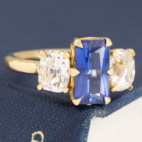 3.88ctw Sapphire & Diamond Trilogy Ring, GIA