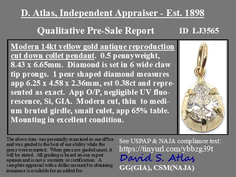 .38ct Pear Cut Diamond Collet Pendant