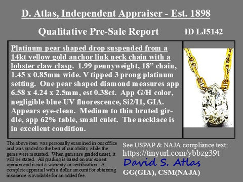 .38ct Pear Cut Diamond Drop Pendant