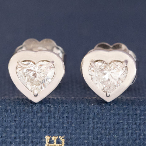 .38ctw Heart Diamond Bezel Stud Earrings