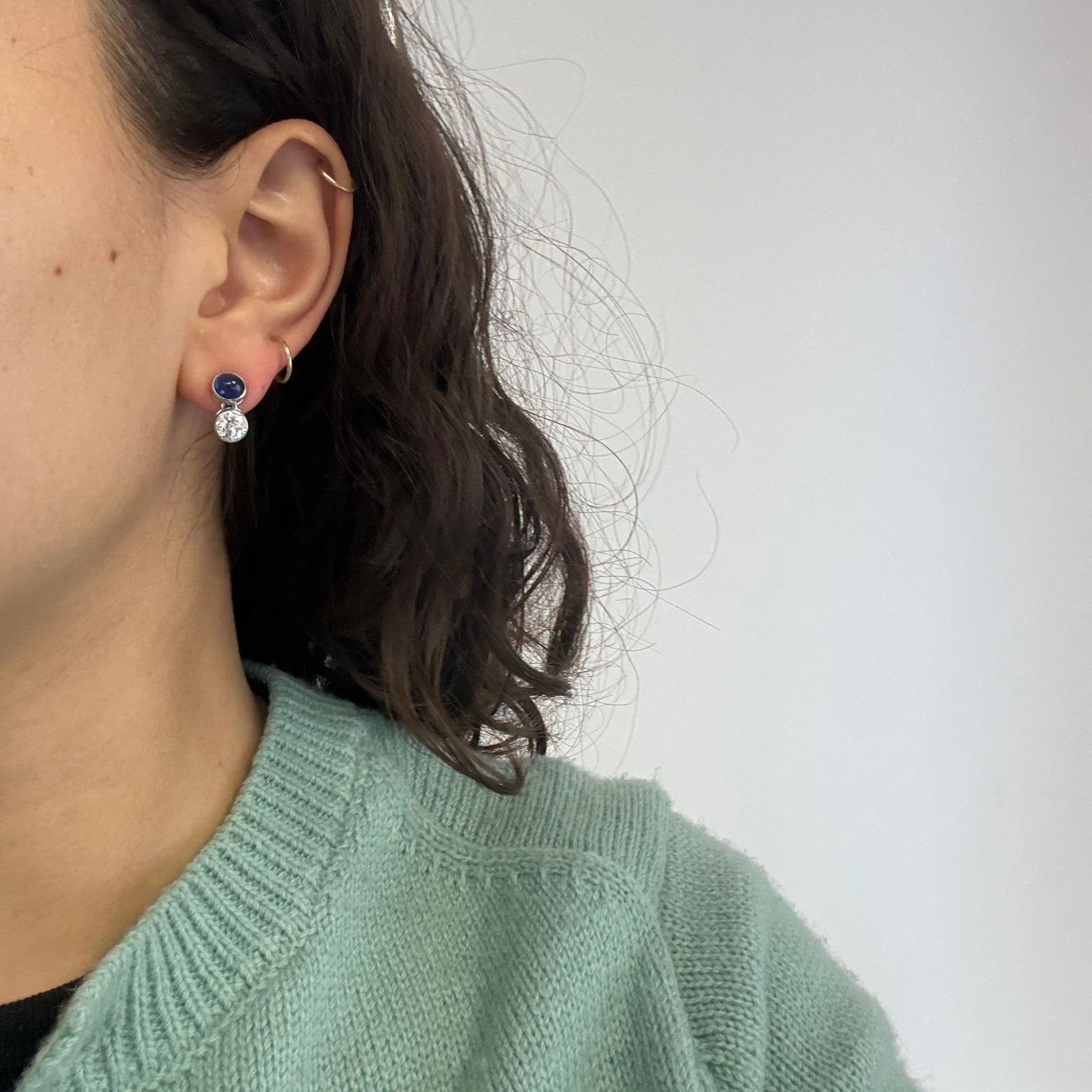 3.94ctw Diamond & Sapphire Drop Bezel Earrings