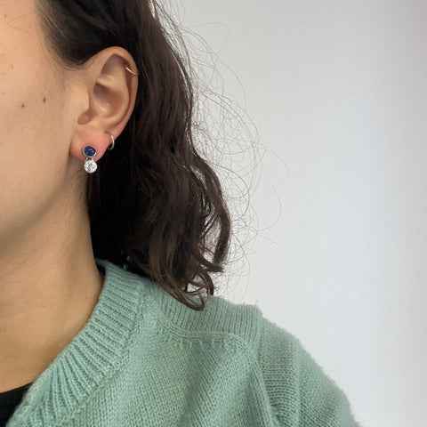 3.94ctw Diamond & Sapphire Drop Bezel Earrings