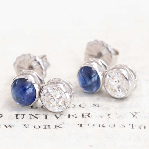 3.94ctw Diamond & Sapphire Drop Bezel Earrings