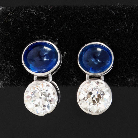 3.94ctw Diamond & Sapphire Drop Bezel Earrings