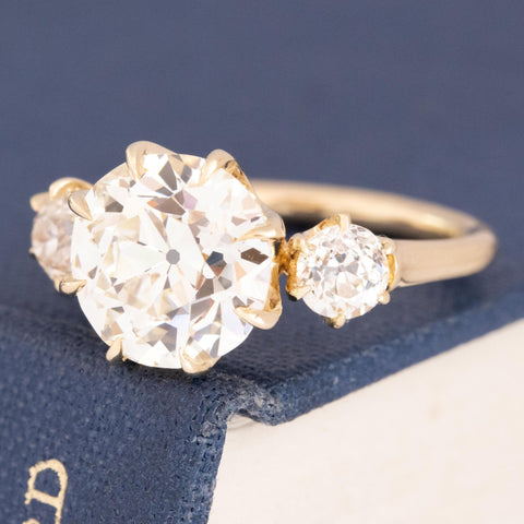 3.95ctw Old European Cut Diamond Trilogy Ring GIA