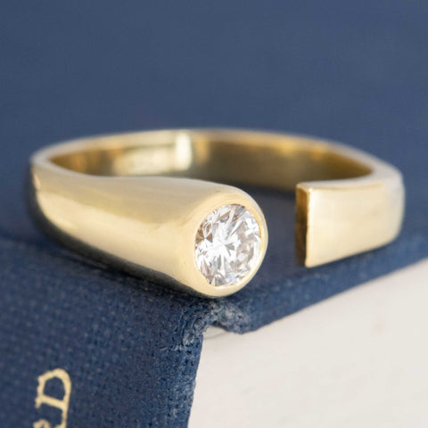 .39ct Vintage Round Brilliant Cut Diamond Open Bezel Ring