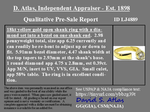 .39ct Vintage Round Brilliant Cut Diamond Open Bezel Ring