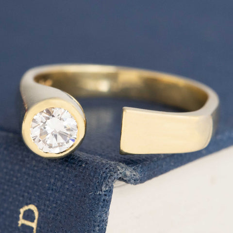 .39ct Vintage Round Brilliant Cut Diamond Open Bezel Ring