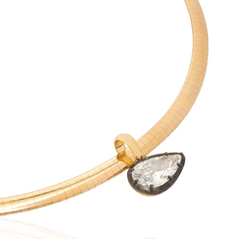 4.00ct GIA D color pear cut diamond collet pendant on a 14K gold omega necklace – alternate view 4