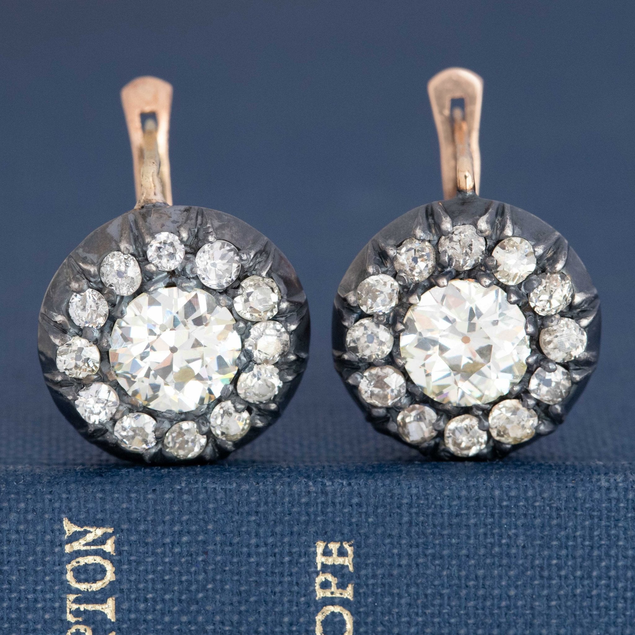 4.00ctw Antique Old European Cut Diamond Collet Cluster Earrings