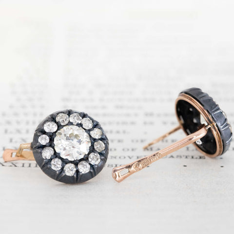 4.00ctw Antique Old European Cut Diamond Collet Cluster Earrings