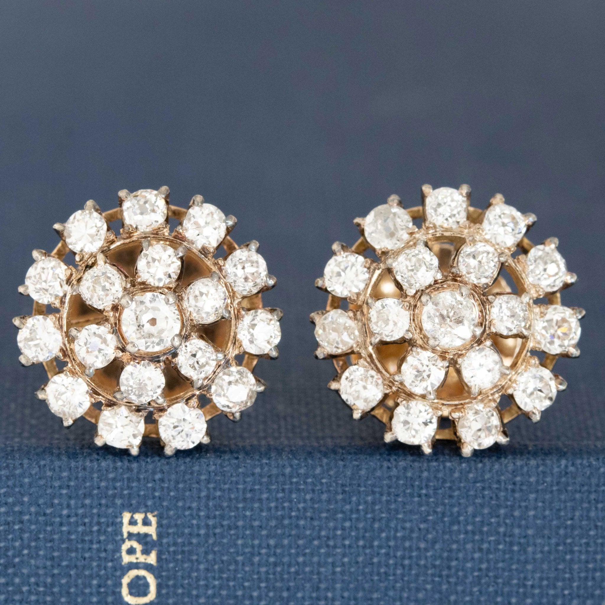 4.00ctw Antique Old Mine Cut Diamond Cluster Earrings