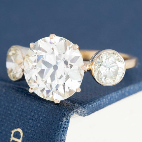 4.00ctw Edwardian Old European Cut Diamond Trilogy Ring, English, GIA N VS1