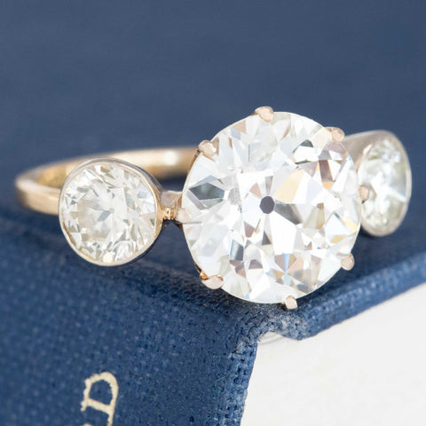 4.00ctw Edwardian Old European Cut Diamond Trilogy Ring, English, GIA N VS1