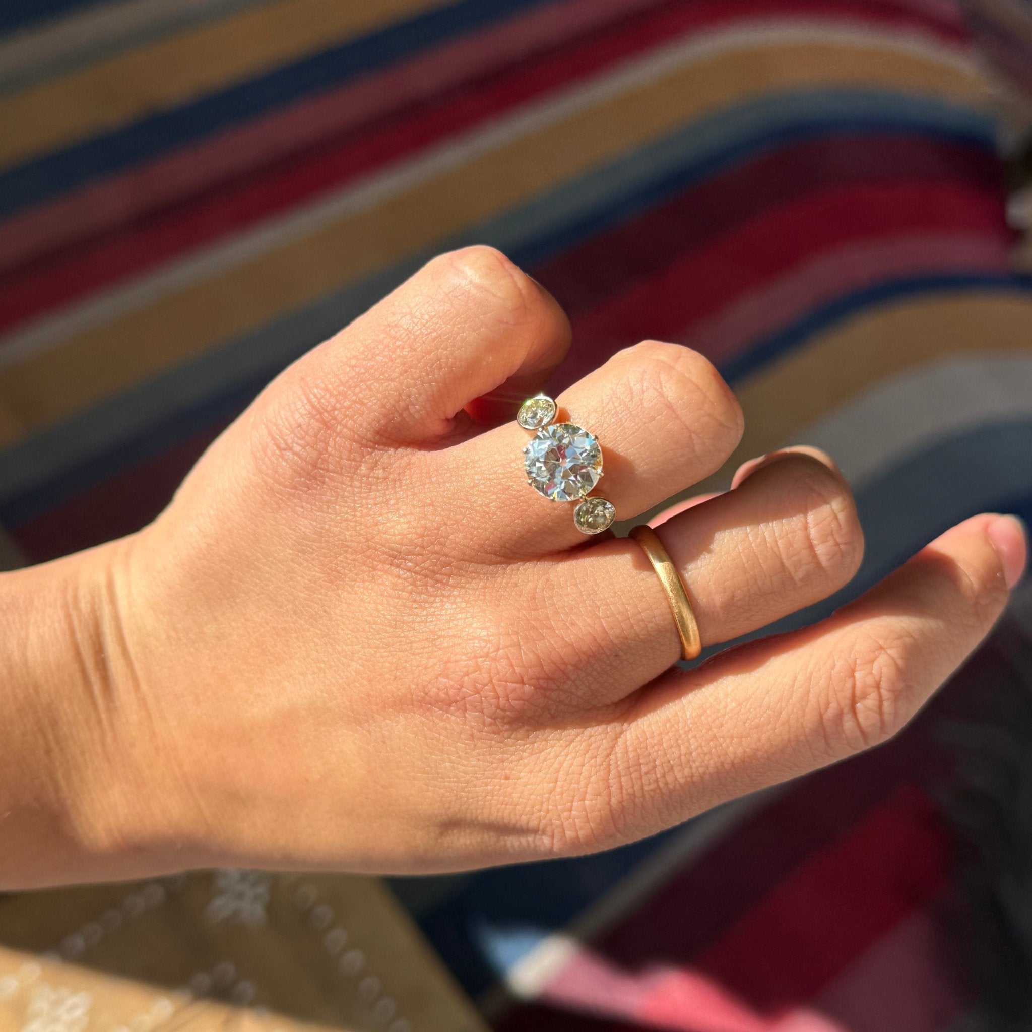 4.00ctw Edwardian Old European Cut Diamond Trilogy Ring, French, GIA N VS1