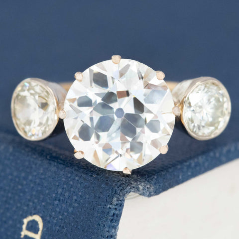4.00ctw Edwardian Old European Cut Diamond Trilogy Ring, English, GIA N VS1