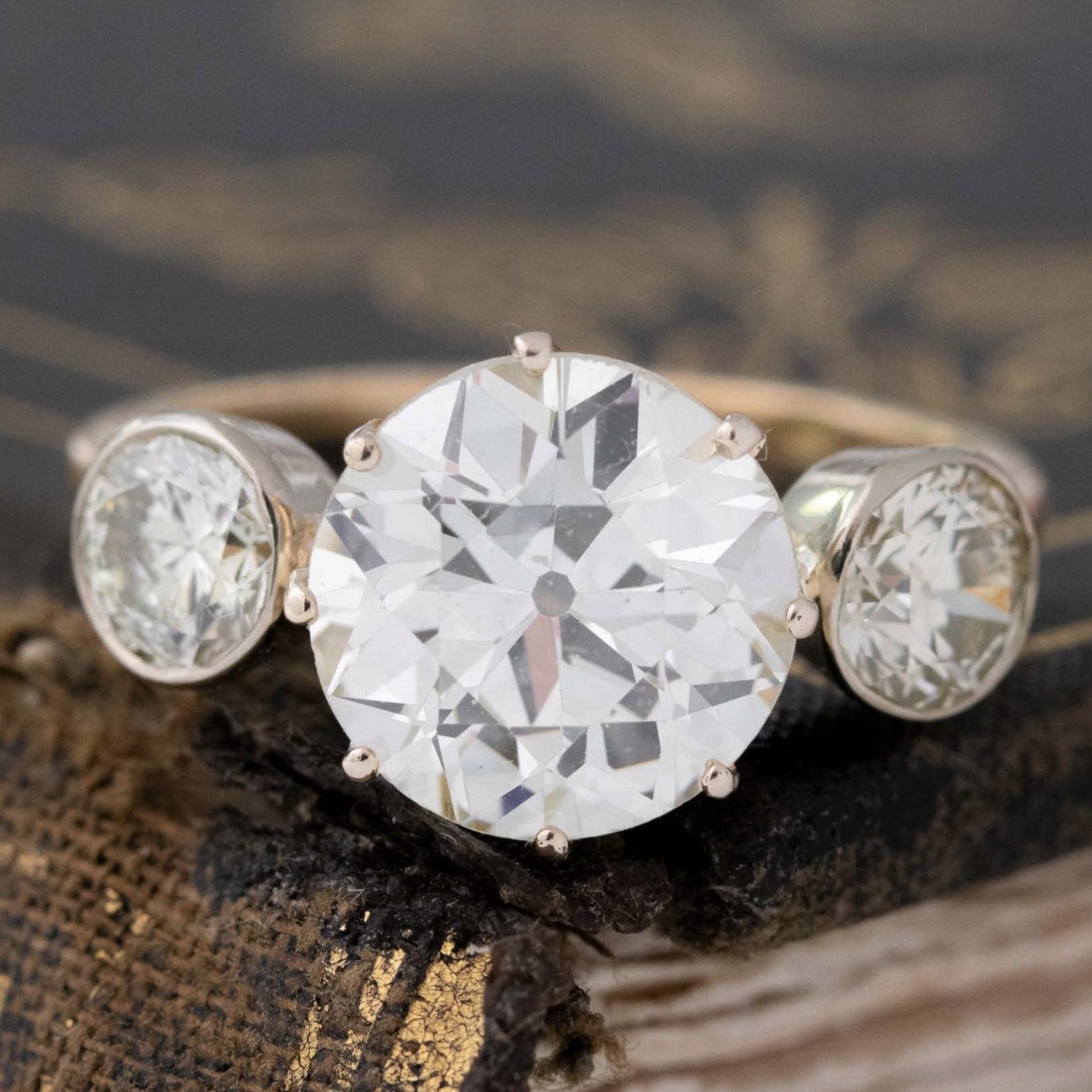 4.00ctw Edwardian Old European Cut Diamond Trilogy Ring, GIA N VS1