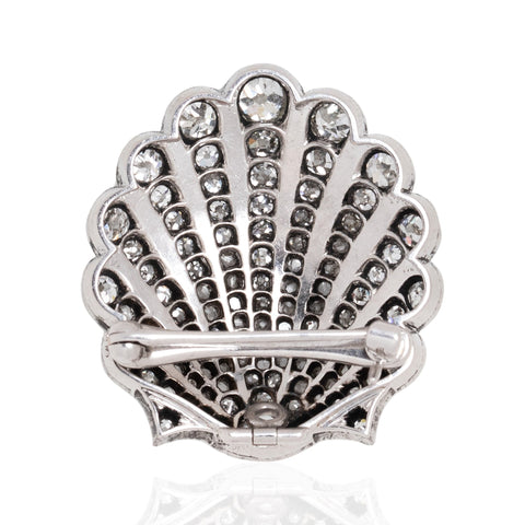 Backside of 4.33ctw Victorian Old Cut Diamond Scallop Shell Brooch/Pendant