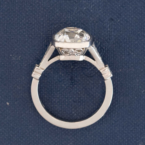 Side profile of rare 4.01ct Old Mine Cut diamond ring, handcrafted by Victor Canera.
