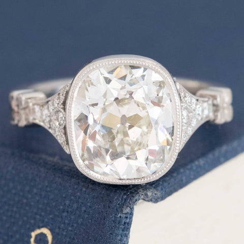 4.01ct Old Mine Cut Diamond ring by Los Angeles jewelry designer Victor Canera in antique bezel setting.