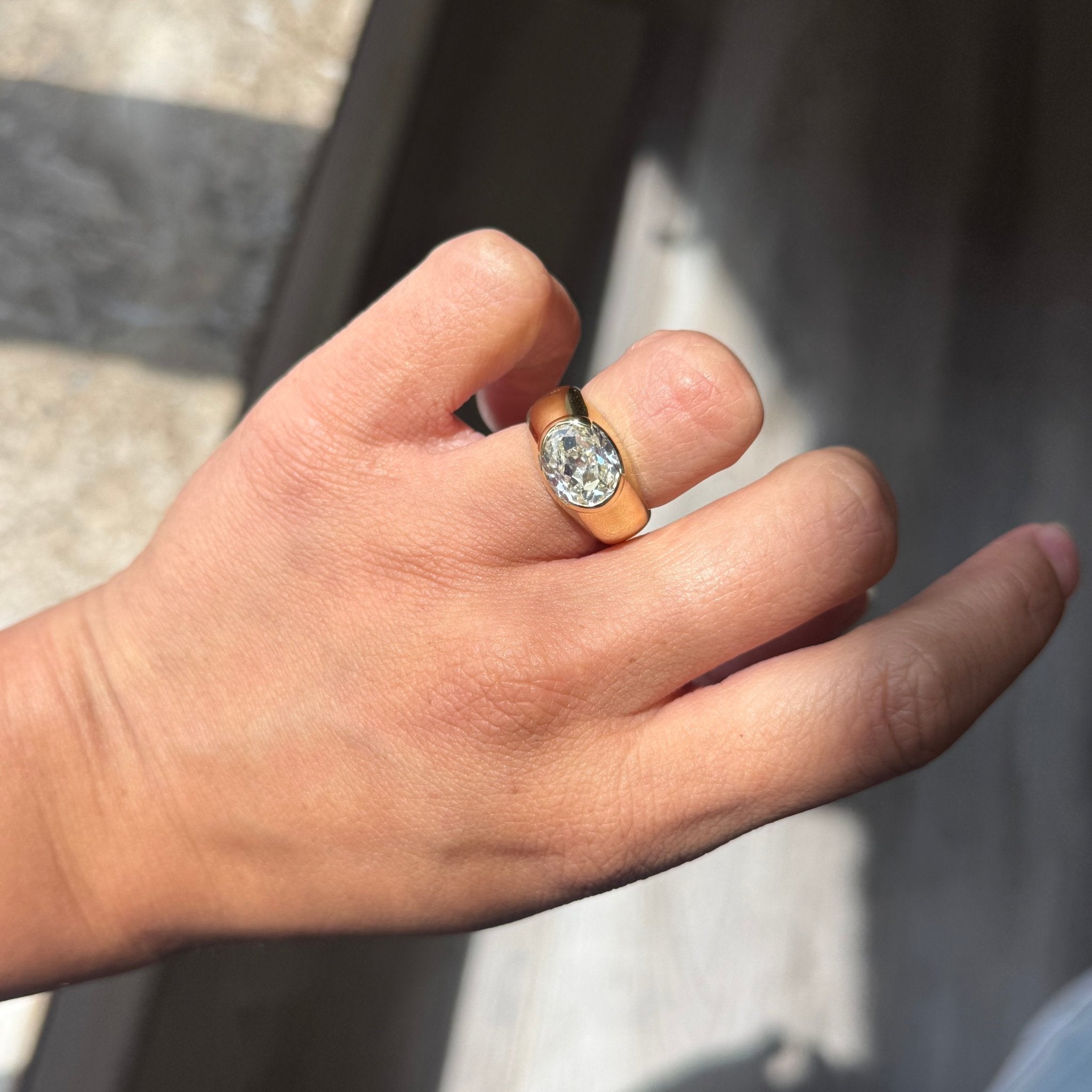 4.02ct Oval Cut Diamond Half-Bezel Solitaire, GIA M VS2