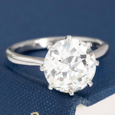 Timeless platinum solitaire with antique Old European cut diamond.