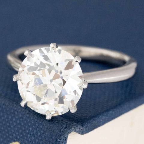 Vintage platinum Old European diamond ring with chunky facets.