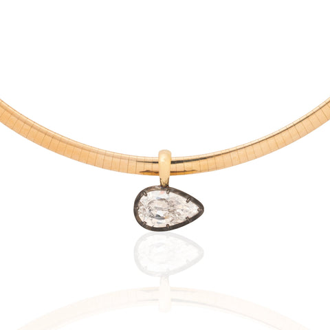 4.03ct Pear Cut Diamond Collet Omega Necklace, GIA