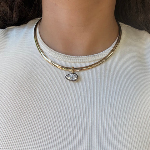 4.03ct Pear Cut Diamond Collet Omega Necklace, GIA