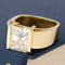 4.05ct Princess Cut Diamond ring in yellow gold, GIA F SI1 certification.