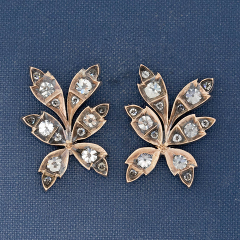 4.05ctw Antique Old European Cut Diamond Leaf Motif Earrings