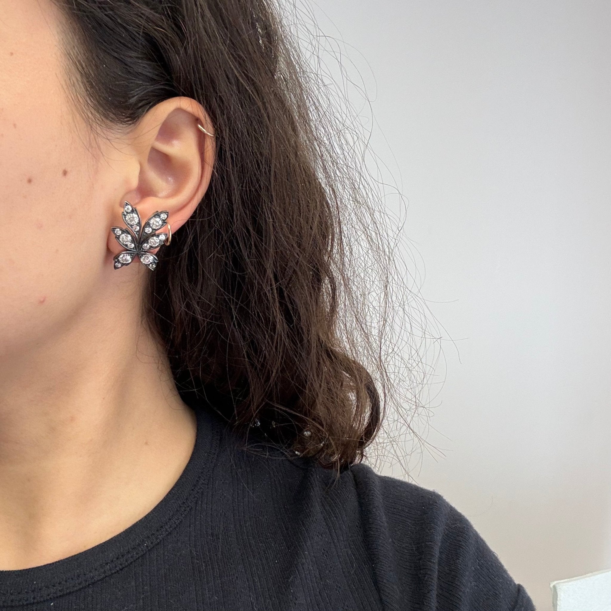 4.05ctw Antique Old European Cut Diamond Leaf Motif Earrings
