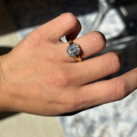 4.06ct emerald cut diamond solitaire ring in platinum and 18kt yellow gold, GIA – alternate view 2