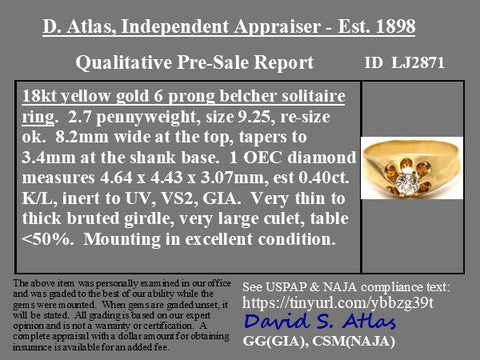 .40ct Old European Cut Diamond Belcher Ring