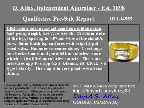 4.10ct Vintage Bent Cut Quartz Bezel Ring