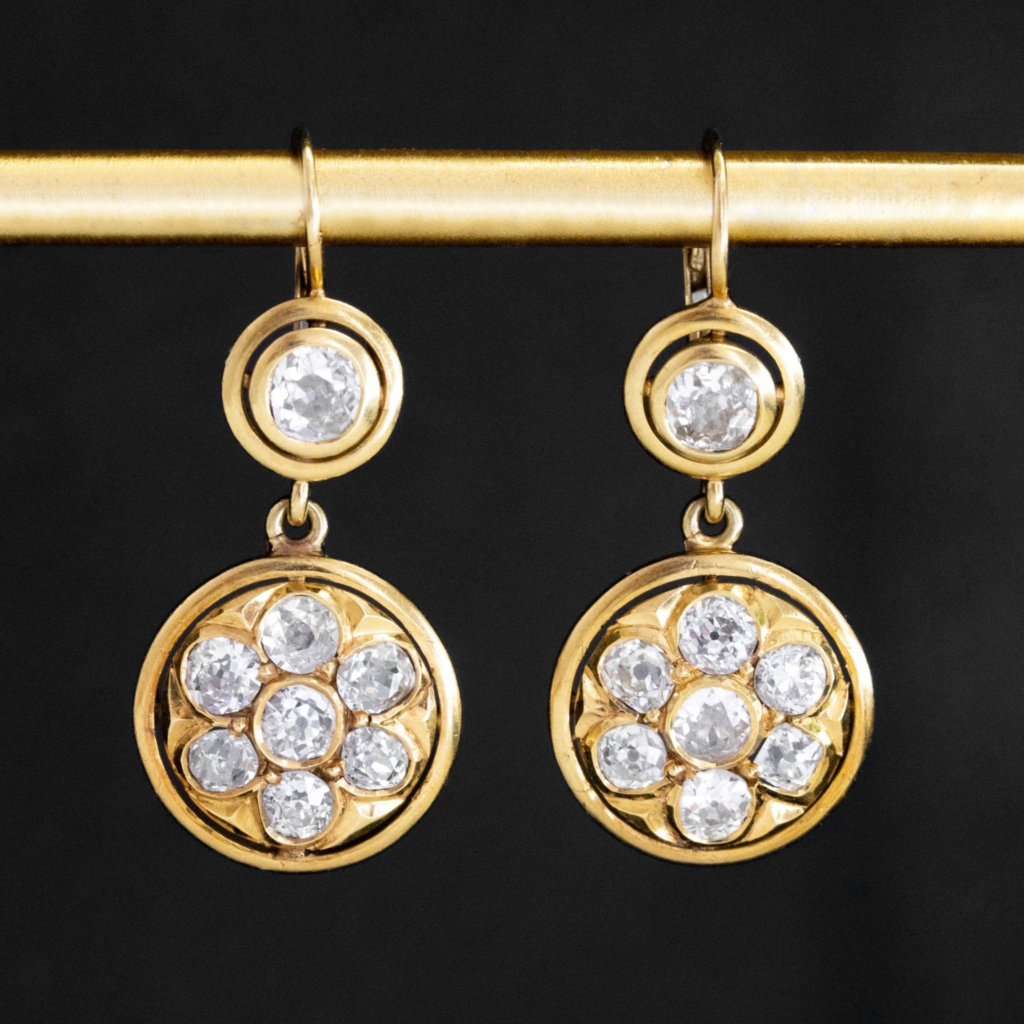 4.10ctw Antique Diamond Cluster Drop Earrings