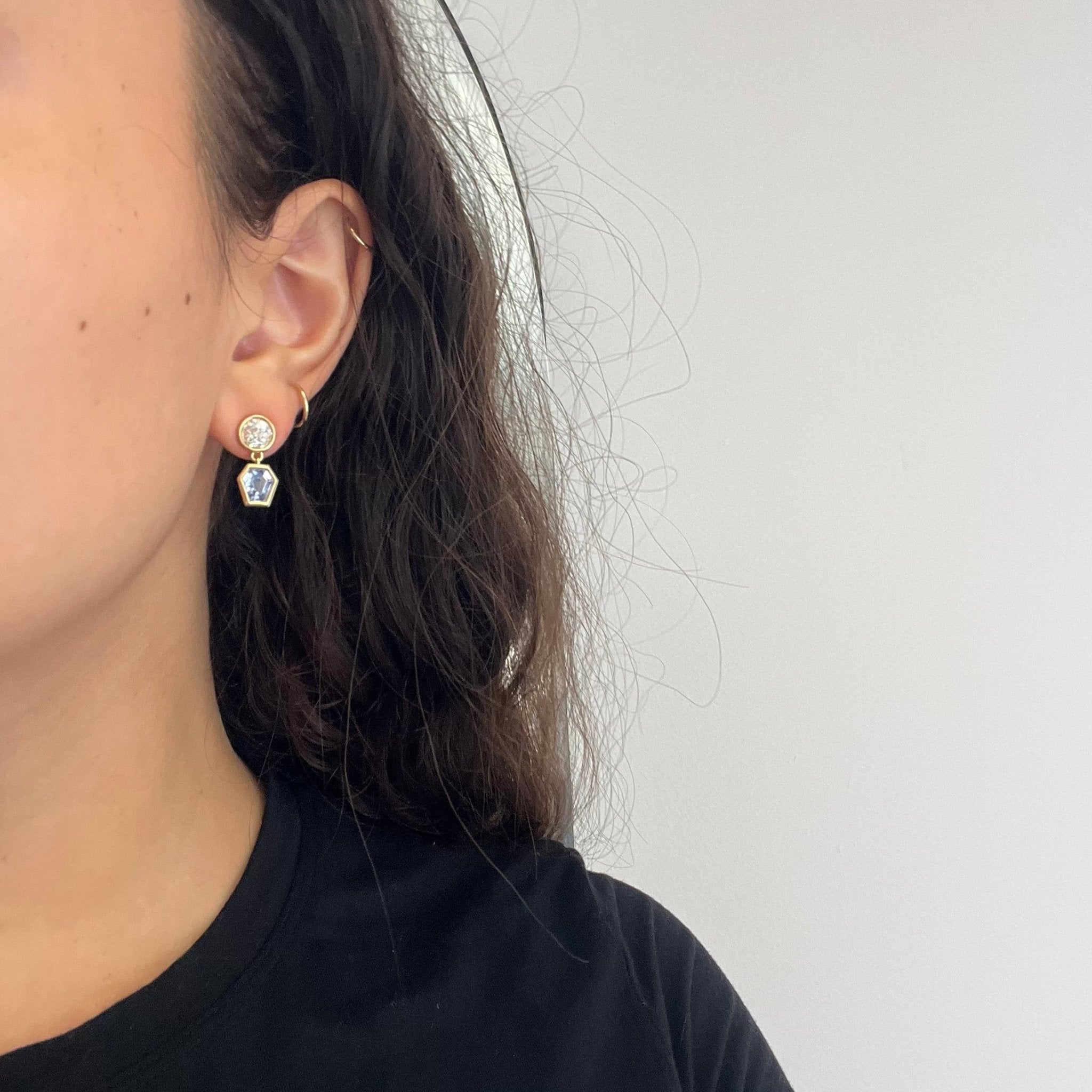 4.10ctw Old European Cut Diamond & Sapphire Bezel Drop Earrings