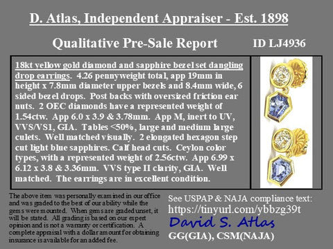 4.10ctw Old European Cut Diamond & Sapphire Bezel Drop Earrings