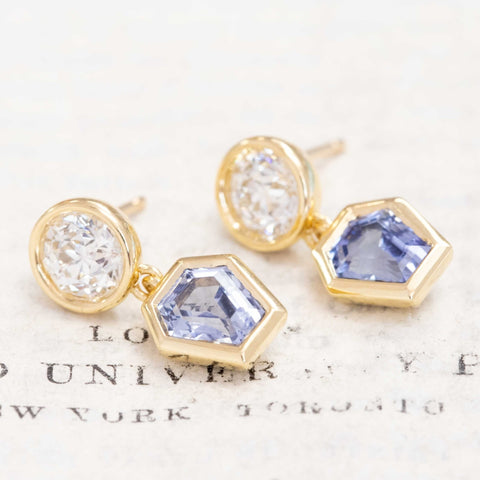 4.10ctw Old European Cut Diamond & Sapphire Bezel Drop Earrings
