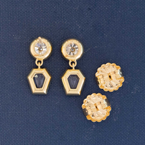 4.10ctw Old European Cut Diamond & Sapphire Bezel Drop Earrings
