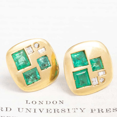 4.10ctw Vintage Diamond & Emerald Earrings