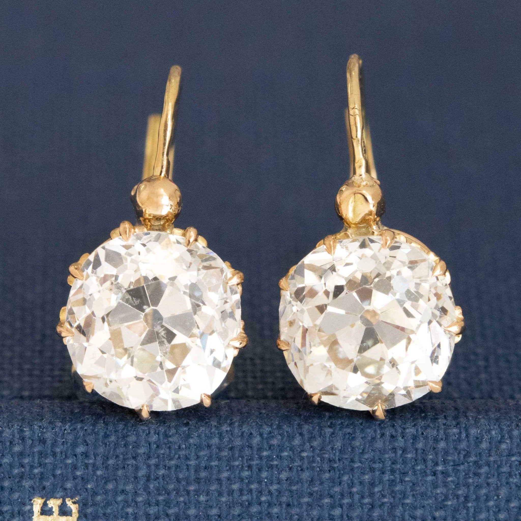 4.12ctw Old Mine Cut Diamond French Dormeuse Earrings, GIA I SI2