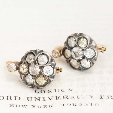4.15ctw Antique Old Cut Diamond Cluster Drop Earrings