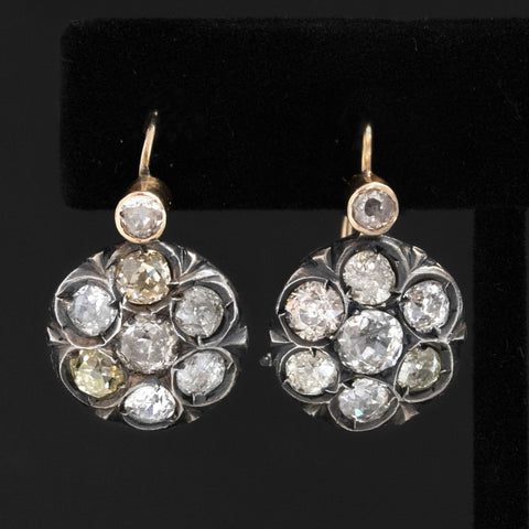 4.15ctw Antique Old Cut Diamond Cluster Drop Earrings