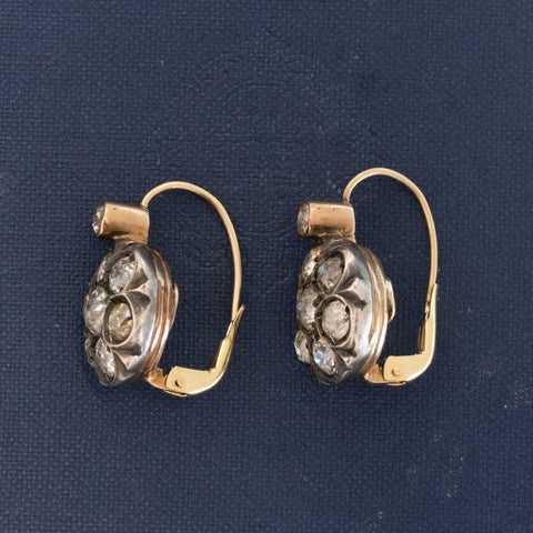 4.15ctw Antique Old Cut Diamond Cluster Drop Earrings