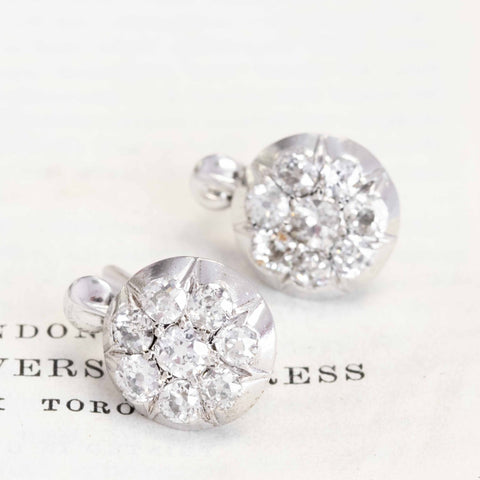 4.15ctw Antique Old Mine Cut Diamond Cluster Earrings