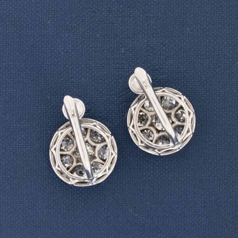4.15ctw Antique Old Mine Cut Diamond Cluster Earrings