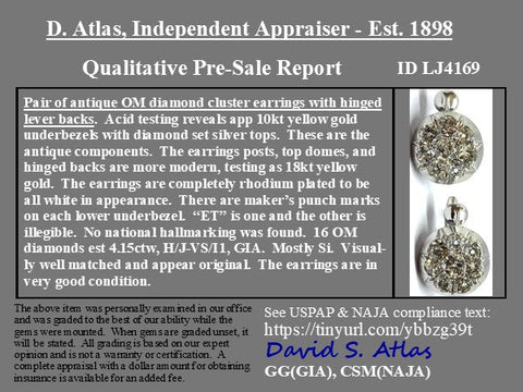 4.15ctw Antique Old Mine Cut Diamond Cluster Earrings