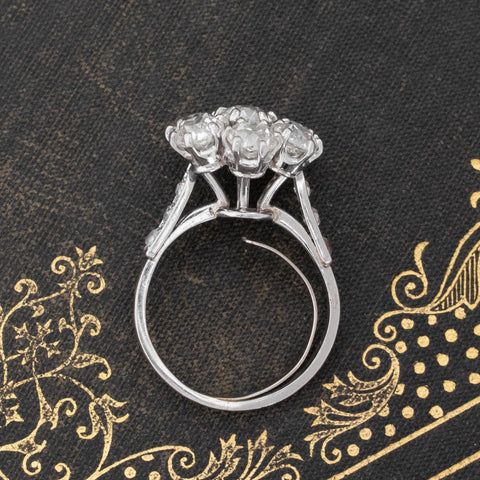 4.19ctw Antique Old Mine Cut Diamond Cluster Ring, French
